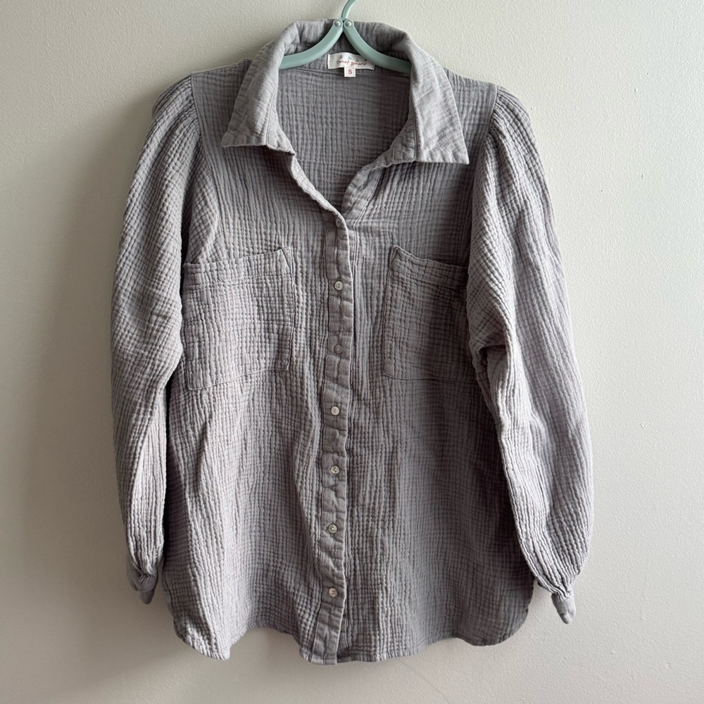 Gray Gauze Button-Down Shirt